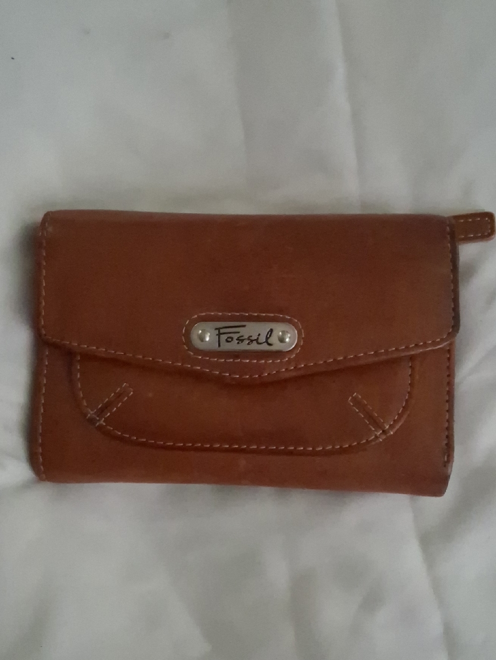 Fossil Brown Leather Trifold Wallet with Branded Plaque